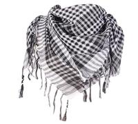 FUXIU Bufanda multiusos Arafat Hijab con borlas, chal para adultos, desierto, árabe, shemagh, pañuelo árabe, Dubái, saudí, para cubrir la cabeza, blanco y negro, As detailed discription