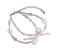 FUXIU Delicada pulsera con lazo y cuentas de cristal para mujer, dulce y romántica, collar de doble capa, accesorio de joyería de moda, Bracelet