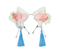FUXIU Diadema con orejas lindas para cosplay con flores, para mujer, adolescente, para transmisión en vivo, caricaturas, carnavales