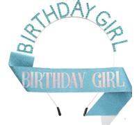 FUXIU Diadema coreana de cumpleaños para niña, diadema brillante con foto de cumpleaños para niña, diadema para el pelo