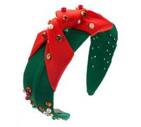 FUXIU Diadema de Navidad delicada con nudos de ala ancha y perla para mujer, adolescente, para lavar la cara y maquillaje