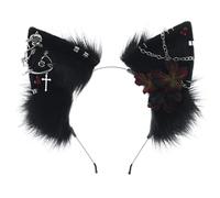 FUXIU Diadema gótica con orejas de lobo con temática de anime y flores para entusiastas de la película, diadema de felpa para adolescentes y adultos