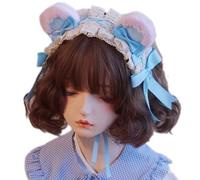 FUXIU Elegante aro de encaje plisado con forma de lazo, bonito soporte para el pelo para tomar fotos, Halloween, fiesta, oso, diadema para adolescentes