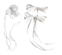 FUXIU Elegantes lazos para el pelo con clip de metal, collar de flores, gargantilla, lazos de cola larga, pinzas para el pelo para mujeres y niñas