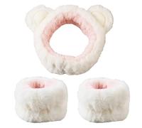 FUXIU Juego de 3 diademas de felpa con forma de oreja de oso de dibujos animados para mujeres y niñas, para lavar la cara y maquillarse