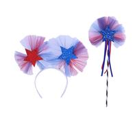 FUXIU Julycostume - Diademas unisex para niños, varita para disfraz de Julycostume para la cabeza, suministros de fiesta, varita con purpurina, diadema con estrellas