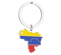 FUXIU Llaveros de mapa de Venezuela, llavero de bandera venezolana, material de acero inoxidable, para viajeros amantes de la cultura, plata, As detailed discription