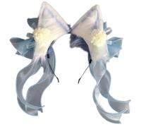 FUXIU Sweet Students - Diadema con orejas para mujer con flores y lazo, hermosas diademas estilo chino Hanfu