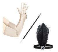 FUXIU Vintage 1920s Flapper - Accesorios de disfraz para mujer, con plumas, diadema, satén, guantes para decoración de fiesta de cóctel