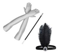 FUXIU Vintage 1920s Flapper - Accesorios de disfraz para mujer, con plumas, diadema, satén, guantes para decoración de fiesta de cóctel