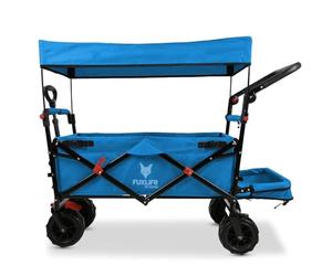 FUXLIFE Beach Handcart FX-CTB800 Turquesa - Carrito Plegable para Playa y Ocio - Interior Acolchado - Toldo para el Sol - Ruedas Todoterreno para Arena y Terreno - Estable y Plegable