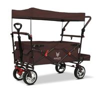 FUXLIFE Carrito de Transporte FX-CT800 • Marrón • Plegable Carro de Mano | Toldo para sol • Extensión interior acolchada • Ruedas robustas todoterreno • Gran capacidad carga 75kg • Compacto plegado