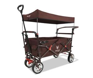 FUXLIFE Carro de Mano Plegable FX-CT700 marrón con Frenos, Asiento Acolchado, asa Ajustable, Carrito Resistente para excursiones, jardín y Playa, Plegable y Compacto