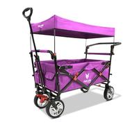 FUXLIFE Carro de Mano Plegable FX-CT700 Morado con Frenos, Asiento Acolchado, asa Ajustable, Carrito Resistente para excursiones, jardín y Playa, Plegable y Compacto