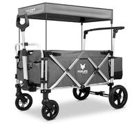 FUXLIFE Handcart FX-CTL900 Gris - Carro de Transporte Infantil con toldo - Interior Acolchado y arnés de 5 Puntos - Ruedas con muelles - Compacto Plegable con Bolsa Nevera