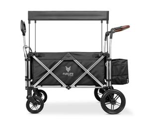 FUXLIFE handcart FX-CTL900 negro - premium plegable - carro de transporte para niños con toldo - interior acolchado y arnés de 5 puntos - ruedas con muelles - carro compacto plegable con bolsa de frío