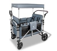 FUXTEC Carro de Mano Plegable - Gris - FX-CTXL900 4 plazas Gris - Carro de Mano Plegable XL con Asientos Dobles elevados y Cinturones de 5 Puntos - Amplio Interior y toldo