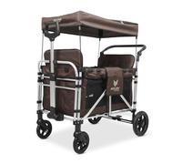 FUXTEC Carro de Mano Plegable - Premium - FX-CTXL900 4 plazas marrón - Carro de Mano Plegable XL con Asientos Dobles elevados y Cinturones de 5 Puntos - Amplio Interior y toldo