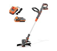 FUXTEC Recortadora de césped de batería de 20V FX-E1RT20PROSET • Desbrozadora eléctrica con batería y cargador • Ancho de corte 28 cm • Con mango telescópico y 2 velocidades • Cortador de bordes con