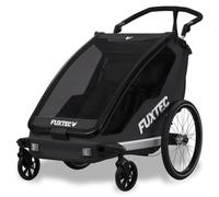FUXTEC Remolque para Bicicleta Deportivo Negro Convertible 2 en 1 de Aluminio para 1 o 2 Niños, Carrito Plegable con Apoyacabezas Opcional