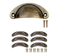 FUXXER - Tiradores de muebles antiguos, diseño de hierro bronce, tirador de concha, cajonera de armario con puerta corredera, estilo retro vintage de casa de campo 80 x 36 mm, juego de 6