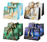 Fuyamp 8 bolsas de regalo, bolsas de regalo elegantes de tamaño mediano con lazo y cinta para hombres y mujeres, cumpleaños, bodas, baby shower, día del profesor, estilo mármol, verde + azul