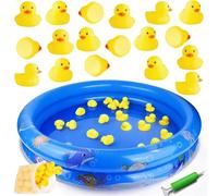 FuYelng 25 Piezas Piscina Niños con Patito de Goma y Bomba de Aire, 90 X 20 cm Bañera Hinchable Bebe Redondo Piscina Infantil, para Juegos Acuáticos Natación Infanti Fiesta Verano