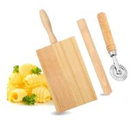 FuYelng 3 Piezas Tablero de Pasta con Cortador y Rodillo, 20,6 * 8,1 cm Tablas de Cocina de Madera para Ñoquis Tabla de Ñoquis, para Macarrones Empanadillas Regalos para Restaurantes