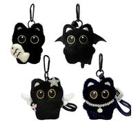 FuYelng 4 Piezas General Llavero Peluche de Gato Negro, 8 cm Llavero Gato Negro Lindo Accesorio Decorativo de Muñeca Peluche, para Amantes de los Gatos Regalos Navideños Mochila Llave del Coche