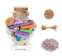 FuYelng Botella de Los Deseos en Forma Corazón con Papel de Colores, 7,4 X 6,3 cm Botes Pequeños Decorativos Frascos Vidrio con Tapa Pequeños, para Mensaje Regalos Románticos Recuerdos Fiesta