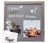 Fuyit Fieltro Letter Board 30x30 cm,Letter Board Retro Gris, 600 Caracteres Blanco Dorado Negro,Emoji y Palabras y símbolos cursivos,Soporte Triangular y Bolsa,Marcos de Fotos Antiguos