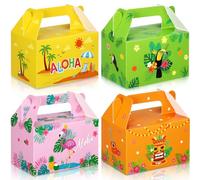 Fuyoooo 36 cajas de dulces tropicales hawaianas Luau Hawaii, coloridas cajas de dulces Aloha Goodie con asas para suministros de fiesta de cumpleaños hawaiano Luau Baby Shower