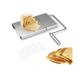 FUYTERY Cortadora de queso con alambre de acero para queso en bloque placa de corte de queso ajustable con 5 alambre de acero de reemplazo