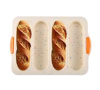 FUYTERY Pan francés para hornear Pan 4 ranuras Silicona antiadherente cocinar molde para hornear (beige)
