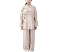 FUYUFU Algodón y Lino Traje de Tai Chi Unisex Ropa de Artes Marciales Kung-fu Disfraz para Hombre y Mujer (un Conjunto) (Caqui, L)