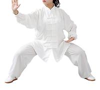 FUYUFU Algodón y Lino Traje de Tai Chi Unisex Ropa de Artes Marciales Kung-fu Disfraz para Hombre y Mujer (un Conjunto) (Blanco, L)