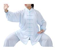 FUYUFU Algodón y Lino Traje de Tai Chi Unisex Ropa de Artes Marciales Kung-fu Disfraz para Hombre y Mujer (un Conjunto) (Azul Claro, XXL)