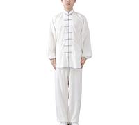FUYUFU Algodón y Lino Traje de Tai Chi Unisex Ropa de Artes Marciales Kung-fu Disfraz para Hombre y Mujer (un Conjunto) (Borde Gris Blanco, XS)