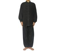 FUYUFU Algodón y Lino Traje de Tai Chi Unisex Ropa de Artes Marciales Kung-fu Disfraz para Hombre y Mujer (un Conjunto) (Negro, L)