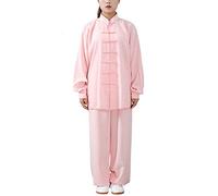 FUYUFU Algodón y Lino Traje de Tai Chi Unisex Ropa de Artes Marciales Kung-fu Disfraz para Hombre y Mujer (un Conjunto) (Rosa, S)