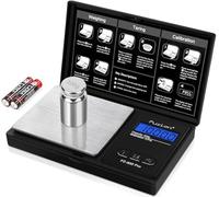 Fuzion Báscula digital de bolsillo de 0.01 gramos de precisión, báscula digital de 500 g para alimentos pequeños, joyas, hierbas, especias, monedas, peso en gramos y onzas, peso de calibración de 100