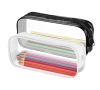 FUZVOL 2 estuches transparentes de PVC transparente para maquillaje, bolsa de papelería, bolsa impermeable con cremallera para estudiantes, maquillaje escolar y suministros de oficina