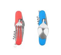 FUZVOL Juego de cubiertos plegables de acero inoxidable portátil 6 en 1 multiherramienta al aire libre para viajes, senderismo, picnic (paquete de 2)