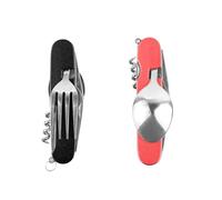 FUZVOL Juego de cubiertos plegables de acero inoxidable, utensilios portátiles 6 en 1, multiherramienta, vajilla al aire libre para viajes, senderismo, picnic (paquete de 3)