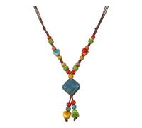 FUZYXIH Collar de capas de moda con cuentas de cerámica, collar estético bohemio, joyería para el estilo diario, collar con perlas de cerámica