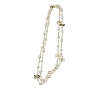 FUZYXIH Collar de doble capa con lazo y perlas para mujer, ligero, lujoso, exquisito, accesorio de temperamento, collar de moda