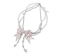 FUZYXIH Collar de perlas con lazo de lunares para mujer, elegante gargantilla, clavícula, joyería de moda, diseño único hecho a mano con perlas