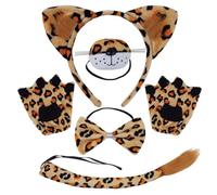 FUZYXIH Conjunto de disfraz de orejas de leopardo, cola, lazos, nariz, guante, disfraz de animal, accesorios, Halloween, cosplay, accesorios, leopardo para niñas, Leopard Four, M