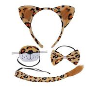 FUZYXIH Conjunto de disfraz de orejas de leopardo, cola, lazos, nariz, guante, disfraz de animal, accesorios, Halloween, cosplay, accesorios, leopardo para niñas, leopardo cuatro piezas S, M