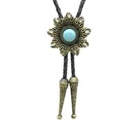 FUZYXIH Corbata Bolo, cuerda trenzada de piel sintética, collar con colgante de piedra solar, joyería, vaquero, corbata americana, corbata bolo, azul, Talla única